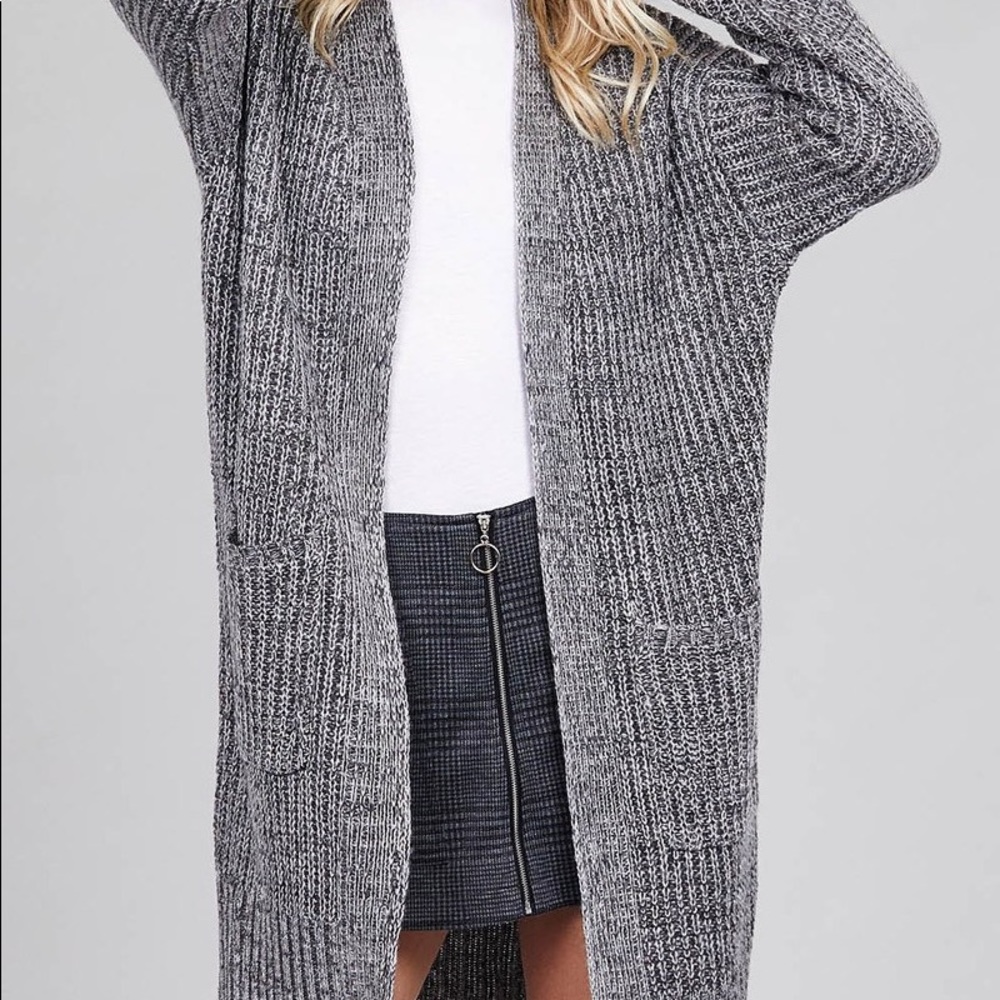 Grey Open Front Sweater Cardigan - Picture 2 of 4